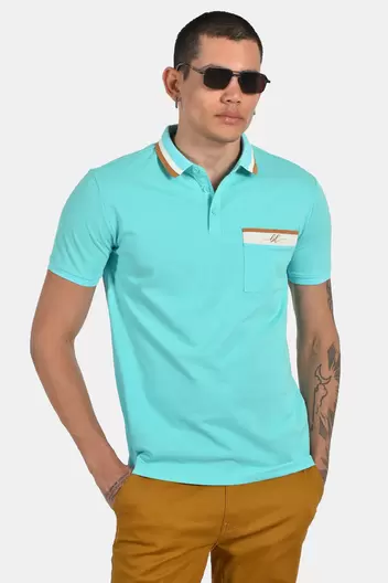 Ανδρική Μπλούζα Polo Normal Fit Με Τσέπη & Αντίθεση Στον Γιακά - ΤΙΡΚΟΥΑΖ                                                                Ανδρική Μπλούζα Polo Normal Fit Με Τσέπη & Αντίθεση Στον Γιακά - ΤΙΡΚΟΥΑΖ