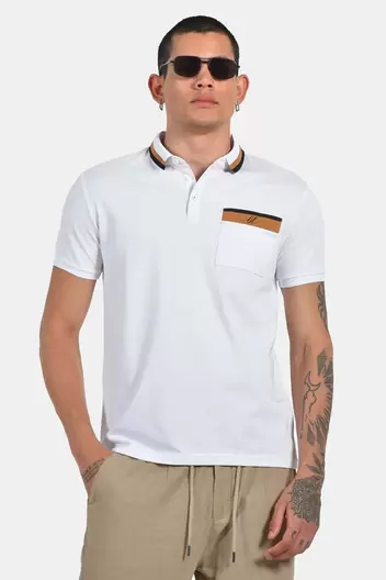 Ανδρική Μπλούζα Polo Normal Fit Με Τσέπη & Αντίθεση Στον Γιακά - ΛΕΥΚΟ                                                                Ανδρική Μπλούζα Polo Normal Fit Με Τσέπη & Αντίθεση Στον Γιακά - ΛΕΥΚΟ
