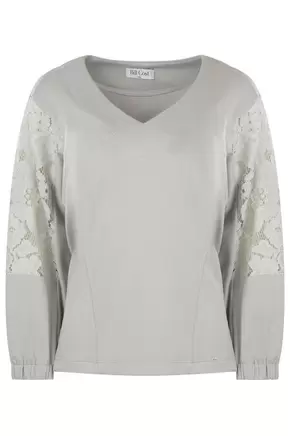 Μπλούζα σε άνετη γραμμή με V λαιμόκοψη και δαντέλα στα μανίκια