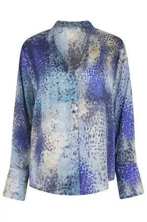 Εμπριμέ πουκάμισο με V λαιμόκοψη και μεταλλικά κουμπιά