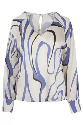 Εμπριμέ μπλούζα σε άνετη γραμμή με V λαιμόκοψη