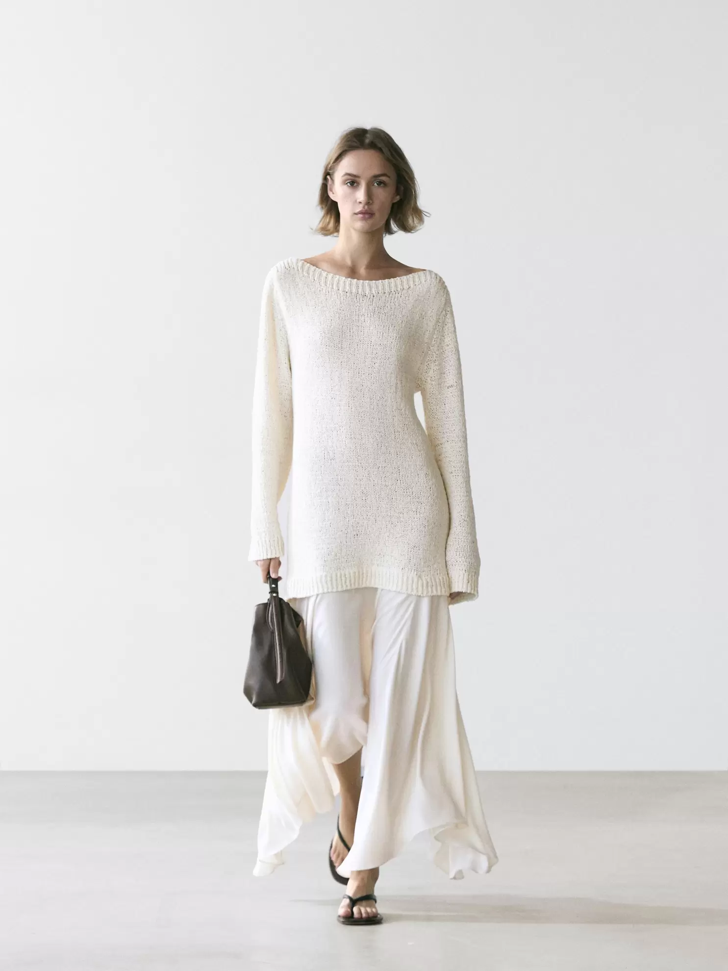 Asymmetrical midi dress with mixed detailing