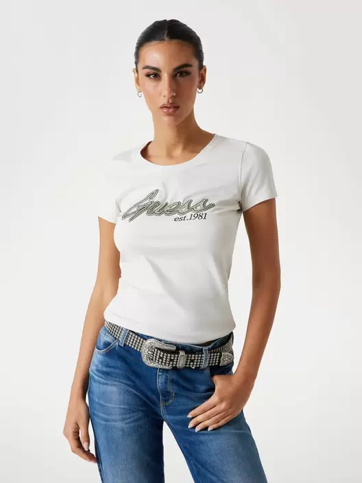 Camiseta con logotipo de pedrería