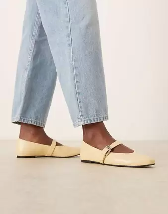 ASOS DESIGN Leah mary jane ballets in butter yellow
