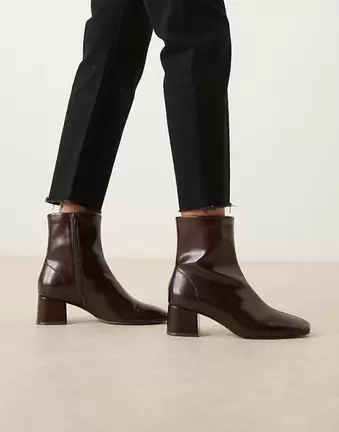 ASOS DESIGN Relay smart heeled ankle boots in chocolate