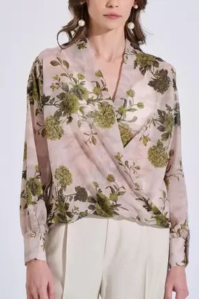 Μπλούζα κρουαζέ με floral print