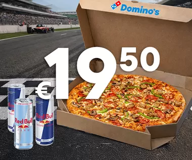JUMBO ΠΙΤΣΑ + 3 RED BULL ΜΕ €19.50