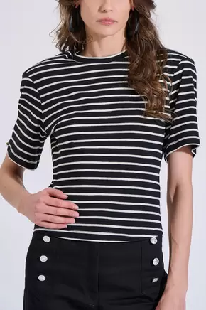 Βαμβακερή μπλούζα μαρινιέρα με διακοσμητικό κουμπί