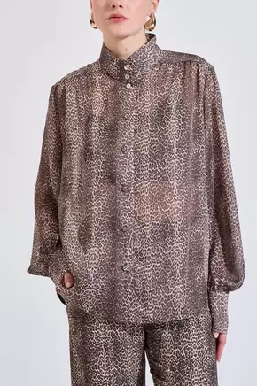 Λεοπάρ πουκάμισο με όρθιο γιακά και μεταλλικά κουμπιά