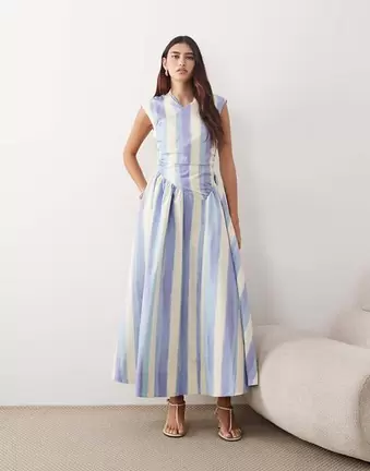 ARRANGE wrap drop waist maxi dress in blue stripe