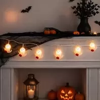 10 Halloween Λαμπάκια LED Φαντασματάκια Μπαταρίας 0.9m - Θερμό Λευκό