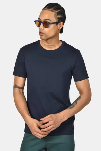 Ανδρικό T-shirt Normal Fit Από 100% Βαμβάκι Με Απαλή Υφή Και Καθαρό Design - NAVY Ανδρικό T-shirt Normal Fit Από 100% Βαμβάκι Με Απαλή Υφή Και Καθαρό Design - NAVY