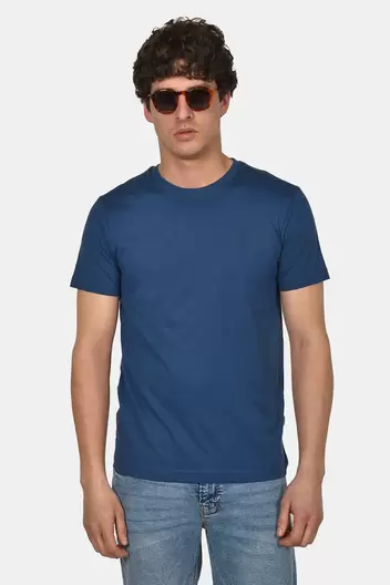 Ανδρικό T-shirt Normal Fit Από 100% Βαμβάκι Με Απαλή Υφή Και Καθαρό Design - ΜΠΛΕ Ανδρικό T-shirt Normal Fit Από 100% Βαμβάκι Με Απαλή Υφή Και Καθαρό Design - ΜΠΛΕ