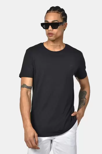 Ανδρικό T-shirt Normal Fit Από 100% Βαμβάκι Με Καθαρή Minimal Γραμμή - ΜΑΥΡΟ                                                                Ανδρικό T-shirt Normal Fit Από 100% Βαμβάκι Με Καθαρή Minimal Γραμμή - ΜΑΥΡΟ