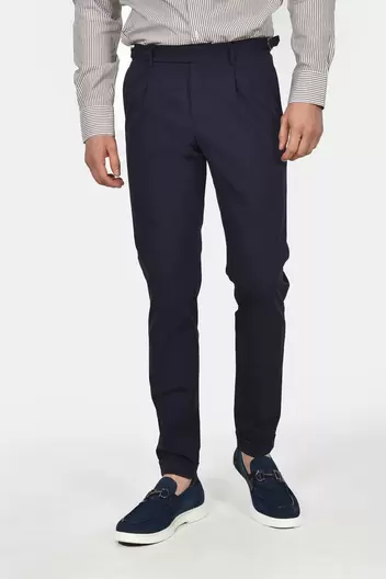 Ανδρικό Επίσημο Παντελόνι Slim Fit Με Πιέτα Και Ελαστική Άνεση - ΜΠΛΕ                                                                Ανδρικό Επίσημο Παντελόνι Slim Fit Με Πιέτα Και Ελαστική Άνεση - ΜΠΛΕ
