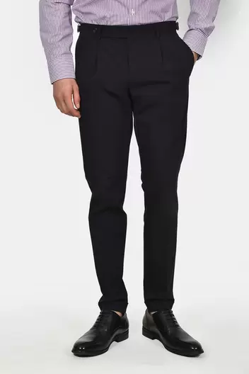 Ανδρικό Επίσημο Παντελόνι Slim Fit Με Πιέτα Και Ελαστική Άνεση - ΜΑΥΡΟ                                                                Ανδρικό Επίσημο Παντελόνι Slim Fit Με Πιέτα Και Ελαστική Άνεση - ΜΑΥΡΟ