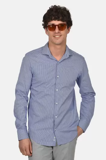 Ανδρικό Επίσημο Πουκάμισο Normal Fit Από 100% Βαμβάκι Με Διακριτικό Μικρό Καρό - ΜΠΛΕ                                                                Ανδρικό Επίσημο Πουκάμισο Normal Fit Από 100% Βαμβάκι Με Διακριτικό Μικρό Καρό - ΜΠΛΕ