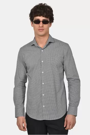 Ανδρικό Επίσημο Πουκάμισο Normal Fit Από 100% Βαμβάκι Με Διακριτικό Μικρό Καρό - ΜΑΥΡΟ                                                                Ανδρικό Επίσημο Πουκάμισο Normal Fit Από 100% Βαμβάκι Με Διακριτικό Μικρό Καρό - ΜΑΥΡΟ