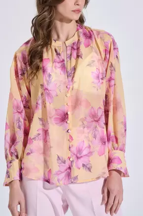 Εμπριμέ Μπλούζα με V Λαιμόκοψη & Διακοσμητικά Κουμπιά