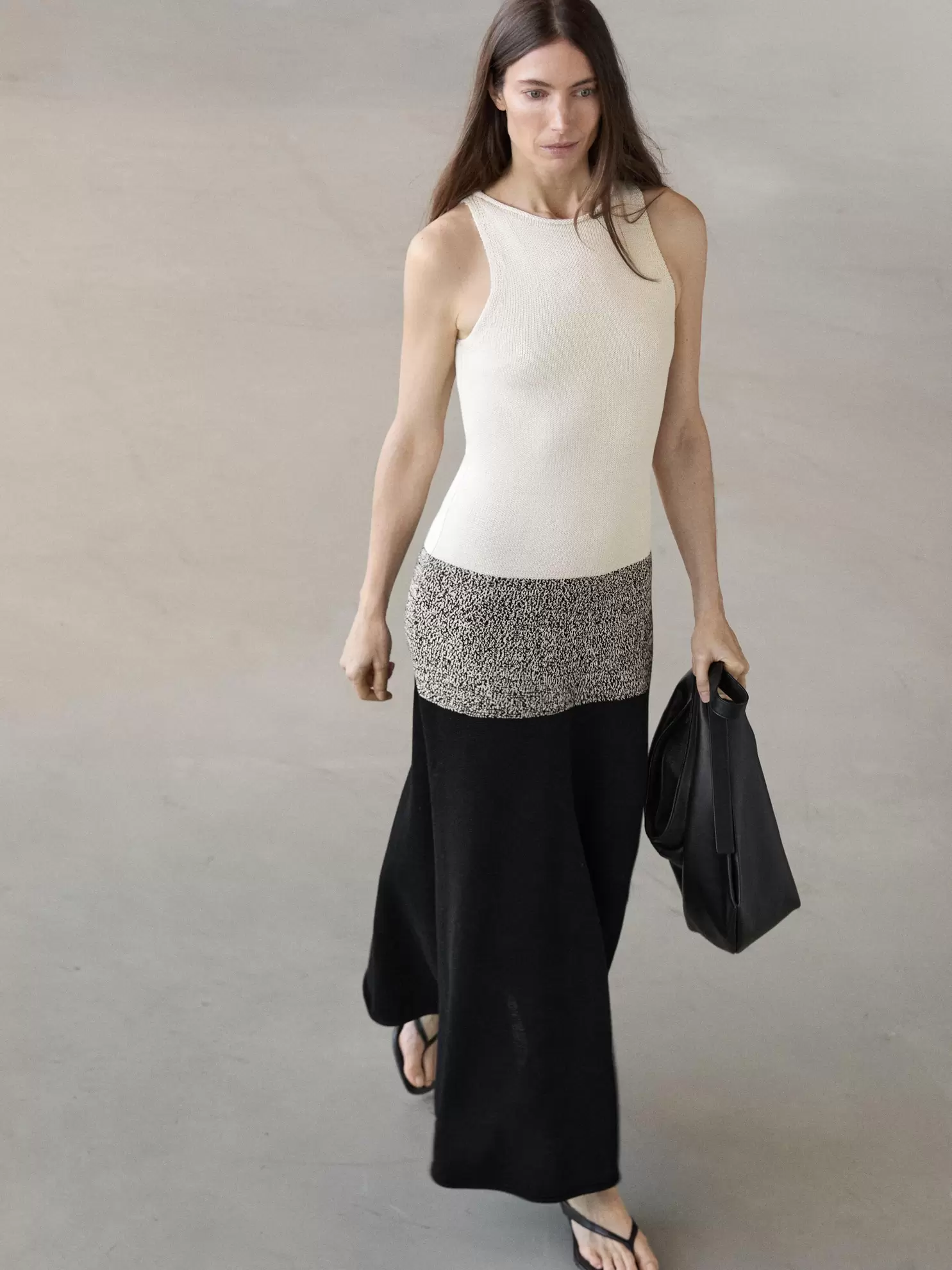 Contrast knit midi dress, 100% cotton