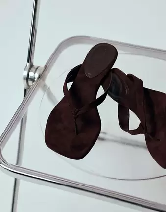 ASOS DESIGN Havana toe thong kitten heel sandals in chocolate suedette