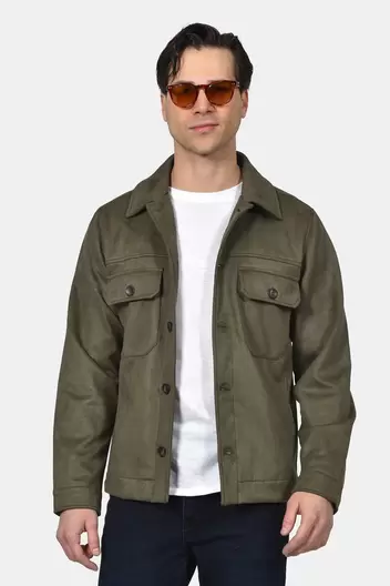 Ανδρικό Overshirt Με Suede Υφή Και Τσέπες Στο Πλάι - ΧΑΚΙ                                                                Ανδρικό Overshirt Με Suede Υφή Και Τσέπες Στο Πλάι - ΧΑΚΙ