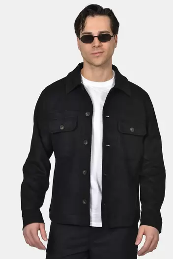 Ανδρικό Overshirt Με Suede Υφή Και Τσέπες Στο Πλάι - ΜΑΥΡΟ                                                                Ανδρικό Overshirt Με Suede Υφή Και Τσέπες Στο Πλάι - ΜΑΥΡΟ