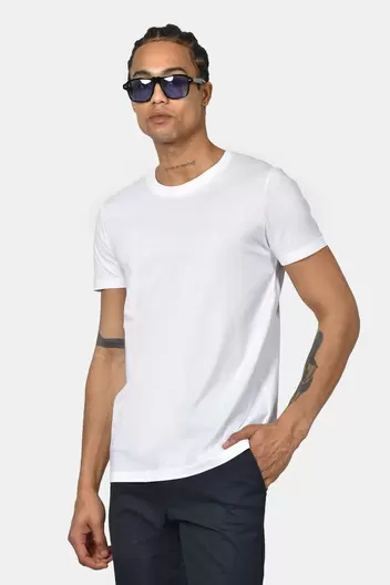 Ανδρικό T-shirt Normal Fit Από 100% Βαμβάκι Με Καθαρή Minimal Γραμμή - ΛΕΥΚΟ                                                                Ανδρικό T-shirt Normal Fit Από 100% Βαμβάκι Με Καθαρή Minimal Γραμμή - ΛΕΥΚΟ