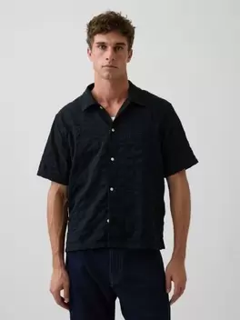Dobby Relaxed Straight-Hem Shirt