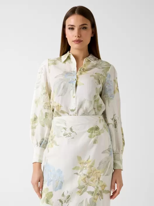 Camisa de mezcla de lino estampada