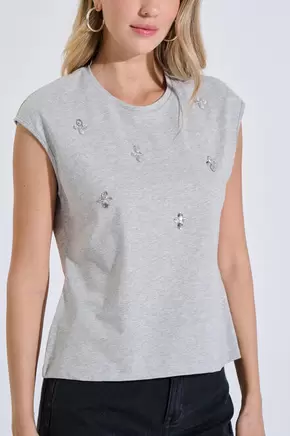 Μπλούζα Βαμβακερή Αμάνικη με Διακοσμητικά Στοιχεία