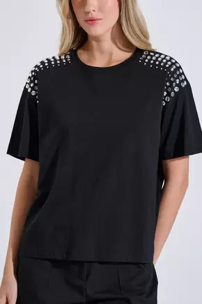 Βαμβακερή Μπλούζα με Διακοσμητικά Στρας στους Ώμους