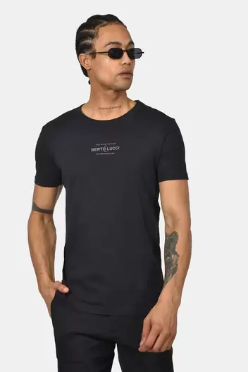 Ανδρικό T-shirt Normal Fit 100% Βαμβακερό – Minimal Berto Lucci Στάμπα - ΜΑΥΡΟ                                                                Ανδρικό T-shirt Normal Fit 100% Βαμβακερό – Minimal Berto Lucci Στάμπα - ΜΑΥΡΟ