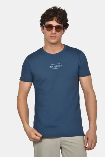Ανδρικό T-shirt Normal Fit 100% Βαμβακερό – Minimal Berto Lucci Στάμπα - ΜΠΛΕ                                                                Ανδρικό T-shirt Normal Fit 100% Βαμβακερό – Minimal Berto Lucci Στάμπα - ΜΠΛΕ