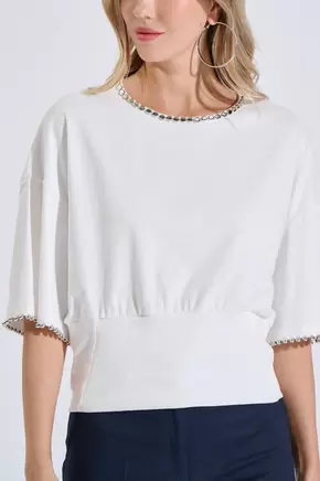 Μπλούζα Βαμβακερή με Μπασκά & Μεταλλικές Λεπτομέρειες