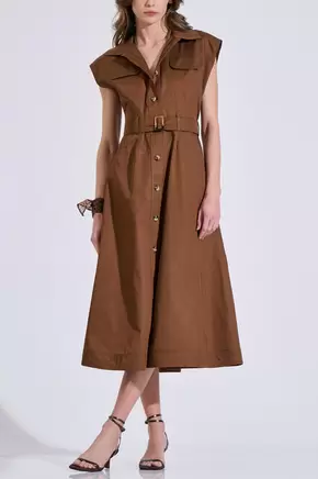 Βαμβακερό Midi Φόρεμα Σεμιζιέ με Ζώνη