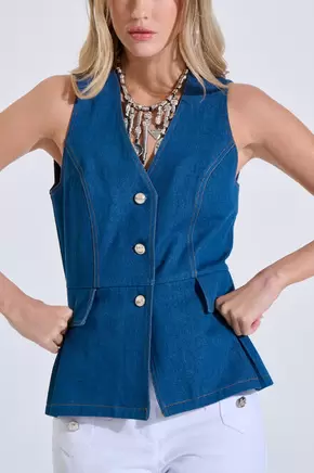 Αμάνικο Τζιν Γιλέκο με Βαμβάκι & Κουμπιά