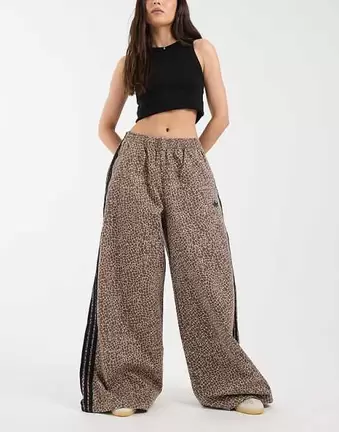 Adidas Originals Firebird loose denim track pants in brown print