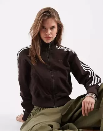 Adidas Originals Firebird denim track top in brown