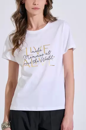 Βαμβακερή Μπλούζα με Στάμπα & Στρας