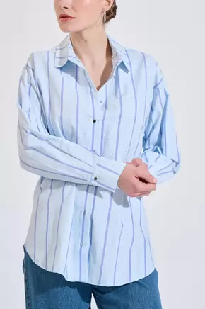 Ριγέ πουκάμισο με στρας και μεταλλικά κουμπιά
