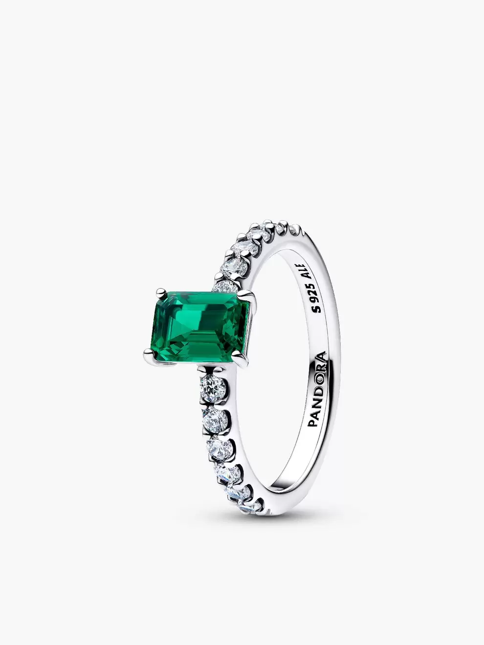 Δαχτυλίδι με αστραφτερή, ορθογώνια, πράσινη πέτρα και στεφάνι με πέτρες