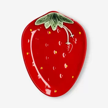 Red ceramic strawberry plate - 17 cm