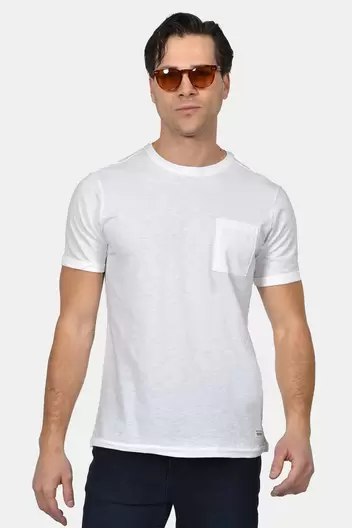 Ανδρικό T-shirt Normal Fit Από 100% Βαμβάκι Με Τσέπη Στήθους - ΛΕΥΚΟ                                                                Ανδρικό T-shirt Normal Fit Από 100% Βαμβάκι Με Τσέπη Στήθους - ΛΕΥΚΟ