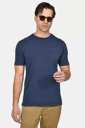 Ανδρικό T-shirt Normal Fit Από 100% Βαμβάκι Με Τσέπη Στήθους - NAVY                                                                Ανδρικό T-shirt Normal Fit Από 100% Βαμβάκι Με Τσέπη Στήθους - NAVY