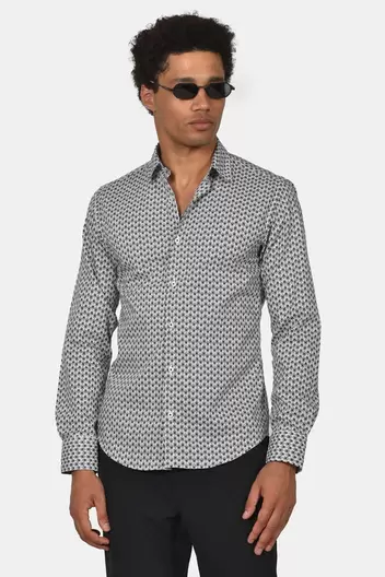 Ανδρικό Εμπριμέ Πουκάμισο Normal Fit Με Ελαστική Άνεση & Έντονο All-over Pattern - ΛΑΔΙ Ανδρικό Εμπριμέ Πουκάμισο Normal Fit Με Ελαστική Άνεση & Έντονο All-over Pattern - ΛΑΔΙ