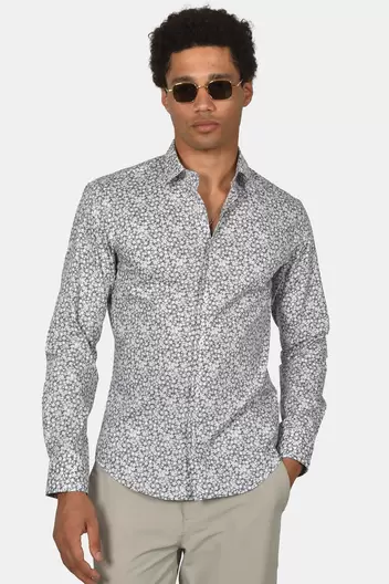 Ανδρικό Εμπριμέ Πουκάμισο Normal Fit Με Λεπτομερές Floral Pattern & Κομψό Style - ΓΚΡΙ                                                                Ανδρικό Εμπριμέ Πουκάμισο Normal Fit Με Λεπτομερές Floral Pattern & Κομψό Style - ΓΚΡΙ