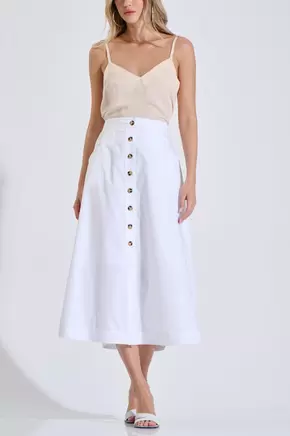 Φούστα Βαμβακερή Midi με Κουμπιά