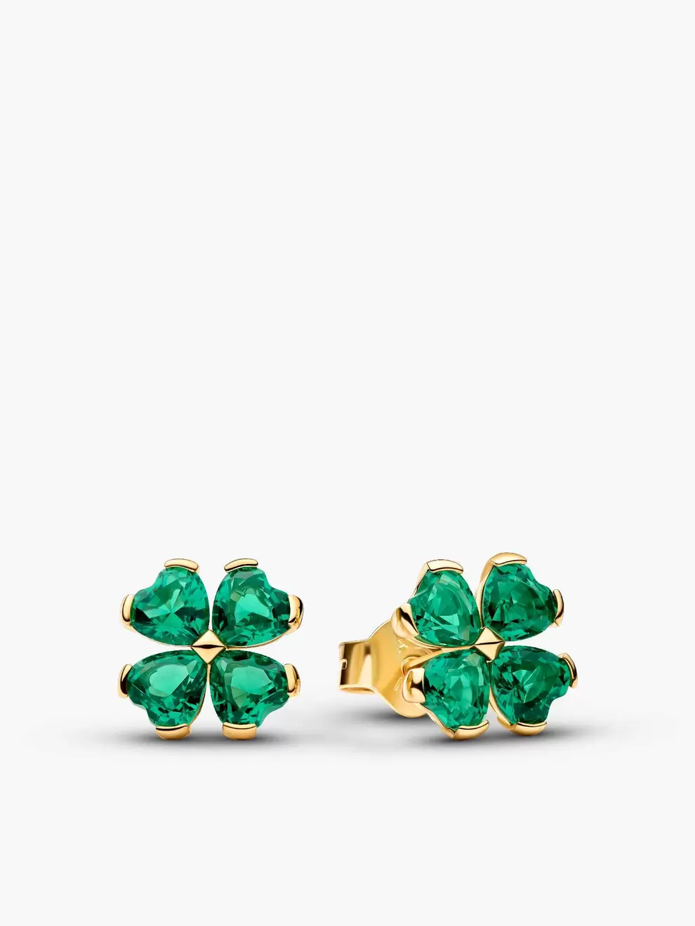Κουμπωτά σκουλαρίκια με πράσινο τετράφυλλο τριφύλλι