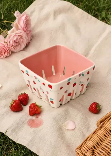 Ceramic colander with strawberry print